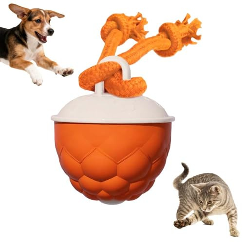 Hundespielzeug Ball, Smart Rolling Pet, Interaktiver Spielball für hunde Elektrisch, Mit Nylon Seil und USB Wiederaufladbarer, Hunde Intelligenzspielzeug für Hundeball und Katzenball (Orange)