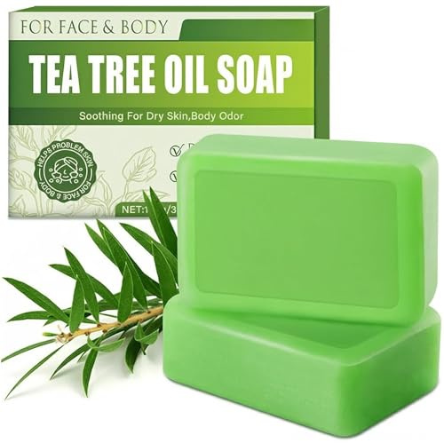 Tea Tree Oil Soap Bar - Tea Tree Soap Bar for Face & Body - Natural Soap Bar for Oily Skin - Relief Soap Bar Infused with Tea Tree Oil,Gentle Exfoliating Bar Soap for Men Women 100g