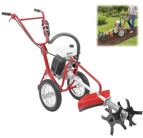 HUOMMGS 2 in 1 Tondeuse Thermique & Motoculteur Thermique Motobineuse | 63 cm³ | 4 CV | 4 Temps Moteur | Largeur de Travail 440mm | Profondeur de Travail 100mm | Motoculteur Essence