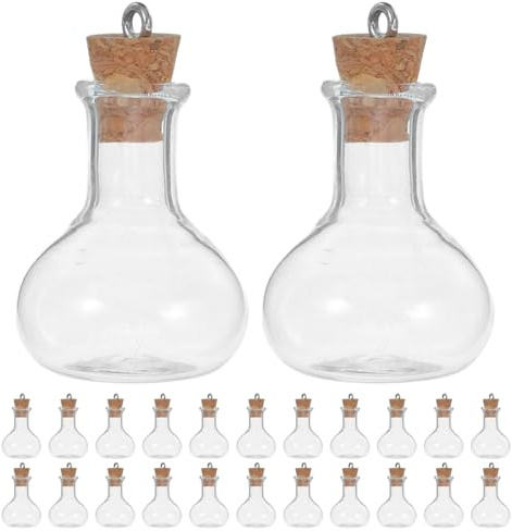 TOMETURE Lot de 30 mini-bouteilles en verre transparent avec bouchons en liège, 2 ml (0,07 oz), petits pots avec bouchons à vis, contenants à bibelots, rangements pour loisirs créatifs.