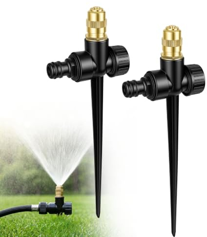 ANOMM 2Pzs Aspersores de Riego Metálicos, Aspersor de Riego con Base Estaca | Aspersor Automático Boquilla Rociadora de Latón Ajustable, Gran Cobertura, para Plantas, Macizos de Flores y Patios