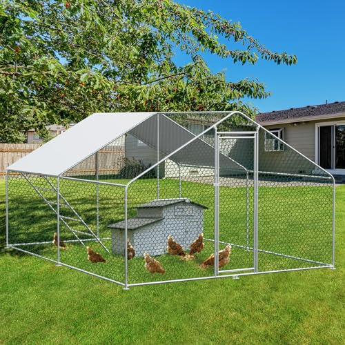 Mrwoo Hühnerstall Käfige Kleintierstall, Begehbarer Hühnerstall Bogenaufsatz Metall Freigehege, mit Sicherheitsschloss und Wasserdichtes PE-Tuch, für Hühner/Kaninchen, 3x4x2 m
