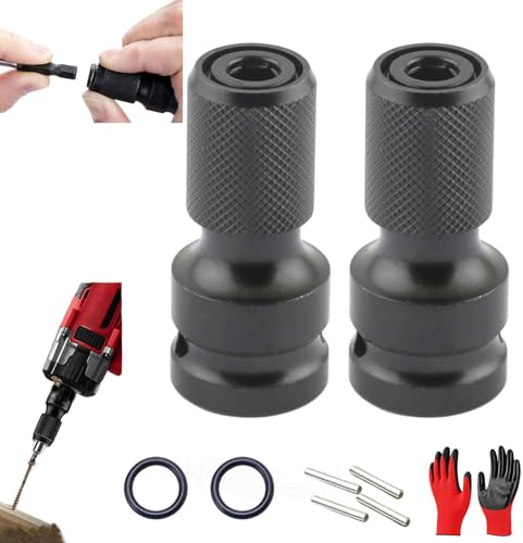 1/4 Hex Shank Socket Converter, 1/2 inch Square Drive to 1/4 inch Hex Female Socket Adapter, Quick Release Impact Bit Holder for Ratchet Wrench and Screwdriver (2#)
