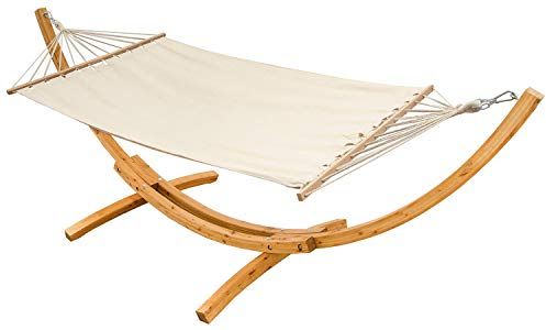 AMANKA XL Hängematten Gestell 325cm Holzgestell mit Stabhängematte Doppelhängematte Beige