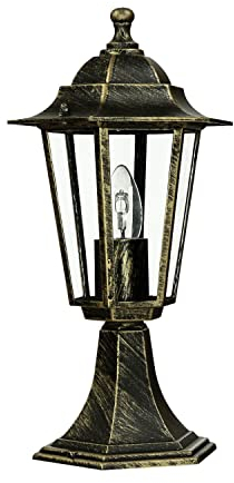 Licht-Erlebnisse Sockellampe Rustikal H: 40 cm Aluminium Glas E27 IP43 in Kupfer Schwarz Antik kleine Wegeleuchte aussen Gartenleuchte Außenleuchte