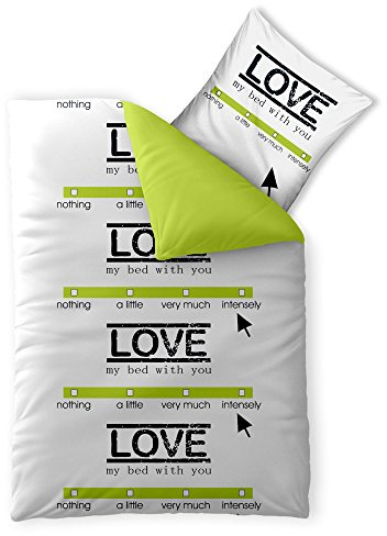 CelinaTex Fashion Bettwäsche 135x200 cm 2teilig Baumwolle, Bettgarnitur für Sommer und Winter, Ganzjährig, Bettbezug, Bettenset, Schöner Wohnen Linda Wörter Weiß Grün Schwarz