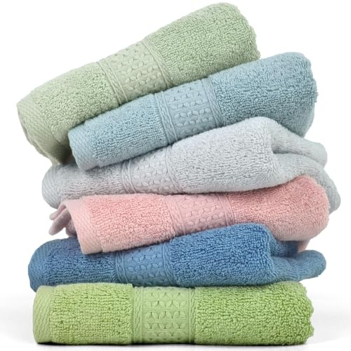 Cleanbear Hand Towels 6-Pack, 100% Cotton Hand Towels 29 x 13, 6 Colors