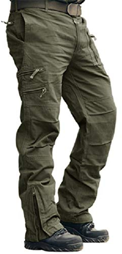 CRYSULLY Tactical Work Pants for Men Relaxed-fit Cotton Woodland Army Cargo Trousers Utility Work Pants Green 38