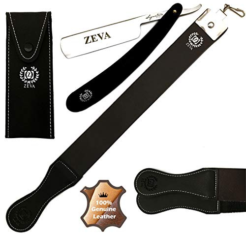 WET SHAVE READY 3 PC- STRAIGHT EDGE RAZOR LEATHER SHARPENING STROP BELT + POUCH