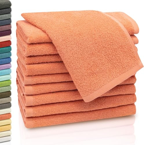 ZOLLNER 10er Set Gästehandtücher - weiche und saugstarke Handtücher - waschbar bis 95°C - Baumwolle - 30x50 cm in orange