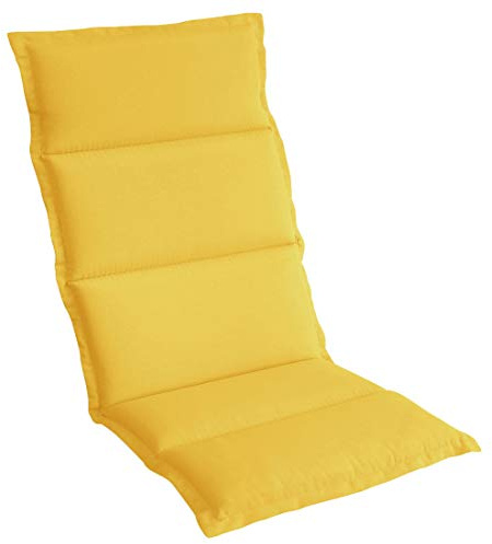OUTLIV. Klappsesselauflage, 120x50x5 cm, 60% Baumwolle/40% Polyester, gelb | 60% Baumwolle/40% Polyester, mit verstellbarem Rückenhalteband, 120x50x5 cm, gelb, für Garten und Terrasse
