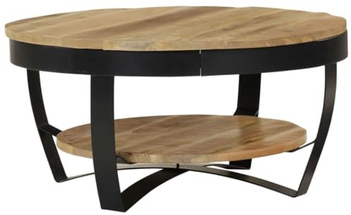 Ausla Couchtisch aus Massivholz, Retro-Stil, Basis aus pulverbeschichtetem Stahl, 65 x 32 cm.