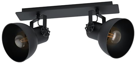 EGLO Deckenlampe Barnstaple 1, 2 flammige Deckenleuchte Vintage, Industrial | Retro, Deckenstrahler aus Stahl, Wohnzimmerlampe in Schwarz, Küchenlampe, Spots mit E27 Fassung