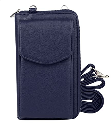 irisaa Kleine Handy Umhängetasche, Geldbörse Damen Brieftasche RFID Schutz Crossbody Handytasche Reisepass mit Kartenfächern und Verstellbarem Schultergurt, Damen Tasche:weich-navy