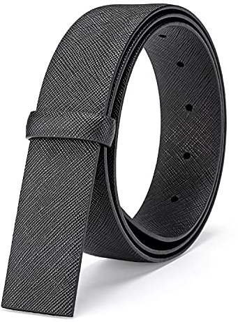 Vatee's Wendegürtel aus echtem Leder ohne Schnalle für Männer Ersatzgurtriemen 34mm breit 100cm lang Schwarz & Schwarz