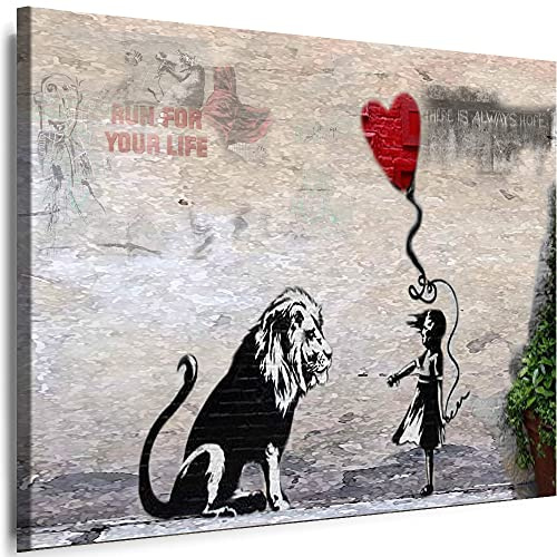 Myartstyle - Bilder Banksy Mädchen mit Löwe Street Art 100 x 70 cm Leinwandbilder Xxl - 1 Teilige Wandbilder Kunstdrucke w-aB-2041-10