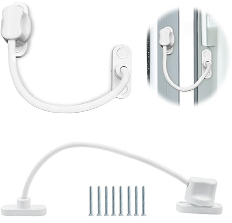 Bwintech Lot de 2 limiteurs de fenêtre sans clé blancs, câble de sécurité pour fenêtre UPVC, limite les espaces ouverts pour garder les enfants en sécurité et éviter les blessures et le vol