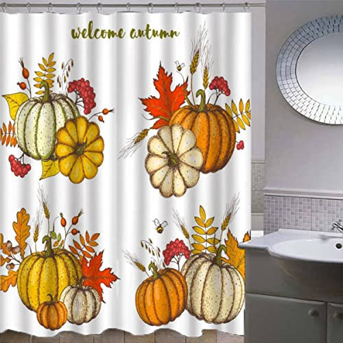 AOLIGL Duschvorhang 180x180 cm 3D Lustig Duschvorhang Halloween Kürbis Badezimmer Vorhänge mit 12 Ring, Das Erntedankfest Duschvorhang fuir Badewanne Schwer Stoff Polyester Anti-schimmel