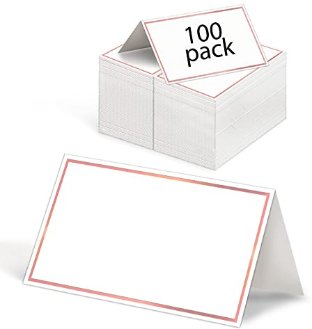 Place Cards, Small Paper Place Name Cards for Table Setting with Rose Gold Foil Border, Great for Wedding, Restaurants, Banquets, Dinner Parties, 3.5x2 inches, 100pack