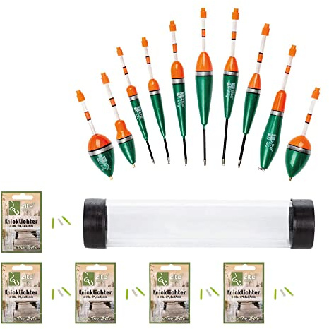 Zite Fishing Angelposen-Set & Knicklicht-Set - 10 Knicklicht-Posen mit | Posenrohr Aalposen Raubfischposen + 10 Knicklichter in Tüte, Angelzubehör Set, Angel Posen Angeln, Posen Set, Pose, Angelpose