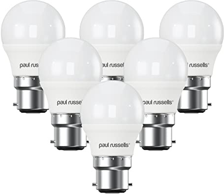 paul russells LED Golf Ball – Dimmable Bayonet Fitting Light, 5.5W 470 LM B22 G45 LED Bulbs, 40w Equivalent, 2700K Warm White, Dimmer BC Energy Saving Ceiling Lightsbulbs, 6 Pack