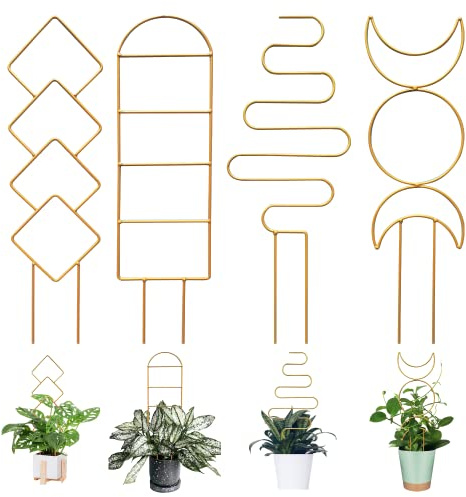 LONCHDAN Eisen Metallpflanzenrankhilfe für Kletterpflanzen Indoor Spalier Unterstützung Kleine Zimmerpflanzen-Rankhilfe für Reben, Gold