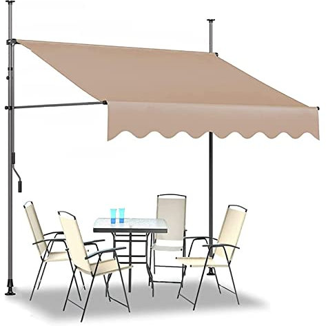 Klemmmarkise Balkonmarkise Mit Handkurbel Sonnenschutz Ohne Bohren Sonnenmarkise Höhenverstellbar Markise Mit Gestell Wasserdicht Balkon Sichtschutz,Markise UV-beständig,250x120cm,beige,Grau ( Color :