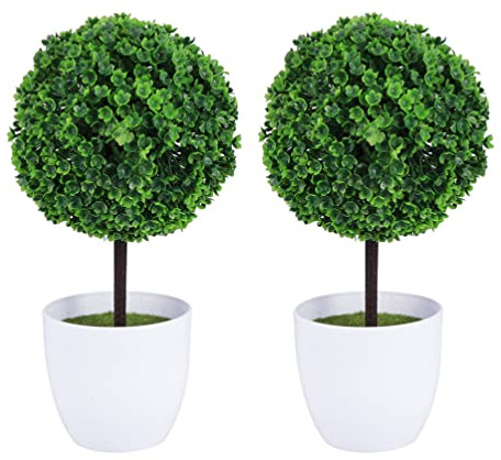 SEWACC 2 Uds Bola Topiario Artificial En Maceta Mini Planta De Boj En Maceta Faux Greenery Simulación Falsa Planta Verde para Mesa De Oficina Tienda Decoración De Fiesta