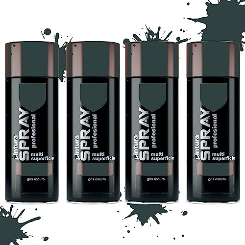 various Pintura Spray Gris Oscuro de 400 ml Adecuado para las Superficies de Metal, Madera y Plástico Pack de 4 Unidad