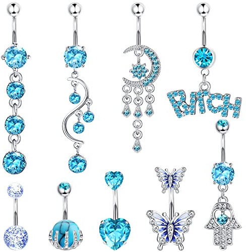 Kakonia 14G Bauchnabelpiercing,Edelsthal Bauchnabel Piercing,Fashion Clicker Bauchnabelring,CZ Herz Schmetterling Körperschmuck für Damen Frauen