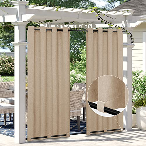 Easy-Going Outdoor-Vorhänge in Leinenoptik, wasserdicht, Winddicht, Veranda-Vorhänge, weiche, verdickte Outdoor-Sichtschutzvorhänge für Terrasse, Pavillon, Ösen Oben und Schlaufen unten, 2 Paneele