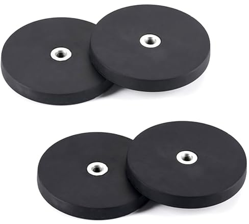 Neodym Magnete Gummiert - 4 Stück Ø 66mm Magnete mit M6 Gewinde, Starke Magnet, Gummierte Magneten InnenGewinde, 20 kg Haftkraft, Vertikale Verklebung für Fahrzeuge,PTZ,Lampen,Instrumente und Geräte