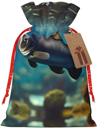 ZISHAK Subaquatic Wels, zarte Jute, Geschenktüte mit Kordelzug, handwerklicher Stoff, Geschenktasche, perfekt für Weihnachten