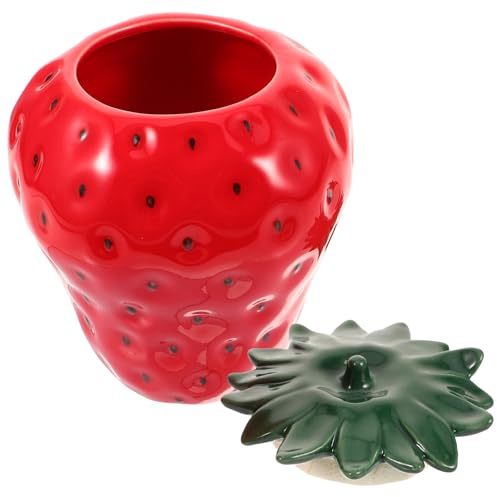 ABOOFAN Ceramic Cookie Jar Strawberry Candy Jar Tea Canister Fruit Shaped Food Storage Jar Strawberry Vase Biscuit Treat Jar for Coffee Beans Sugar