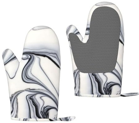 Silikon-Ofenhandschuhe in Schwarz und Weiß, 1 Paar, hitzebeständig, wasserdicht, Grillhandschuhe zum Kochen, Backen, Grillen