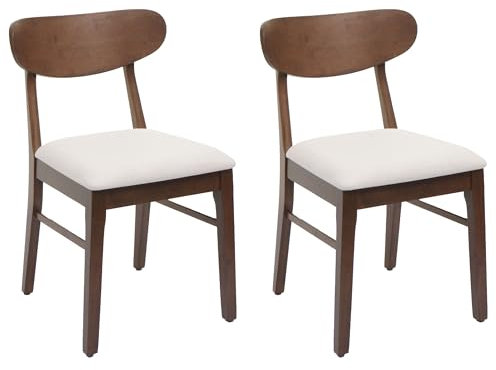 Mendler 2er-Set Esszimmerstuhl HWC-M59, Küchenstuhl Stuhl, Stoff/Textil Massiv-Holz - Dunkles Gestell, Creme