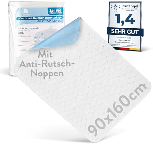 Harmony Care® Inkontinenzunterlage waschbar 90x160 cm [mit Anti-Rutsch-Noppen] - 2X rutschfeste Inkontinenzauflage - atmungsaktive Inkontinenz Bettunterlage