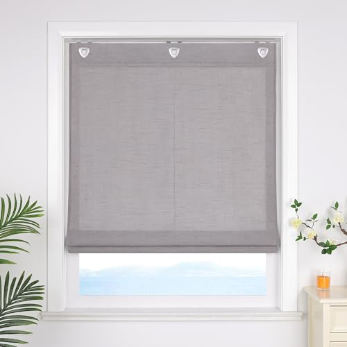 ESLIR Raffrollo ohne Bohren Uni Gardinen Küche Blickdicht Raffgardinen mit Hakenaufhängung Bändchenrollo für Fenster ohne Bohren Grau BxH 60x140cm 1 Stück