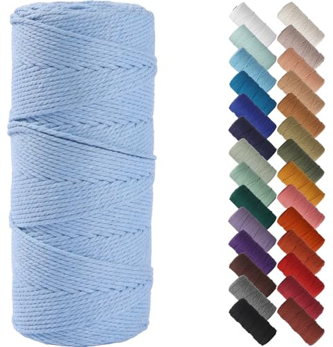 NOANTA Makramee-Schnur, Babyblau, 2 mm x 220 m, farbiges Baumwollseil, Bastelgarn zum Aufhängen, Pflanzenaufhänger, Basteln, Stricken