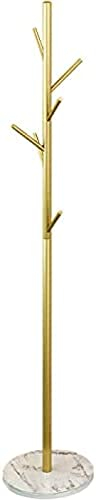 Garderobenständer aus Metall, Standgarderobe mit 6 Haken, für Kleidung, Hut, Taschen, Marmorsockel, Bodengarderobe für Schlafzimmer, Wohnzimmer, Flur, 32 x 32 x 170 cm, Gold