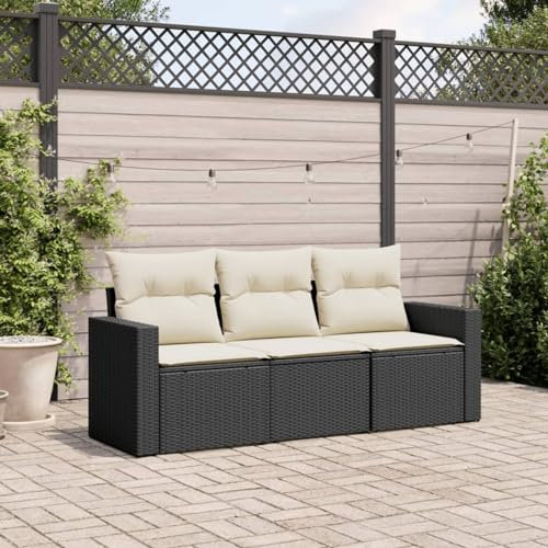 Homgoday Trädgårdssoffa 3-sitsig med kudde, trädgårdslounge soffa med förvaring, trädgårdsmöbler, sittgrupp, loungesoffa, balkongsoffa, balkongmöbler, trädgårdssoffa, terrasssoffa, svart, poly rotting