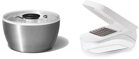 OXO Steel Salad Spinner & Good Grips Vegetable Chopper with Easy-Pour Opening, White, 10.7 x 26.2 x 16.5 cm