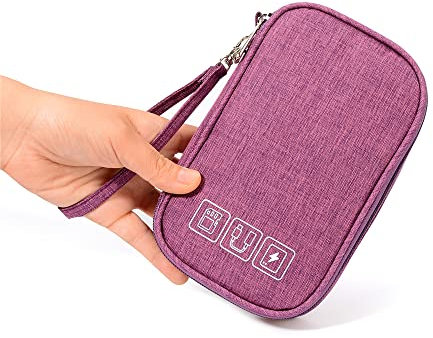 Kabeltasche,Kabel Organizer Tasche Tragbare Kabel-Orgainer-Tasche, externe Batterie tragen Beutel for Ladegerät, 20000mAh Power Bank, Handy, USB Kabel, Kopfhörer(Purple)