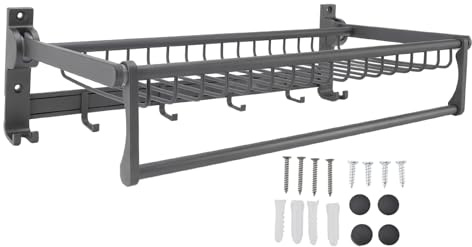 Handtuchhalter Schwarz Matt, Hominas Duschtuchhalter Wandmontage Badablage Badezimmer Organizer Aluminium Klappbarer für Bad Küche Bathroom, Dusch Ablage, 47cm