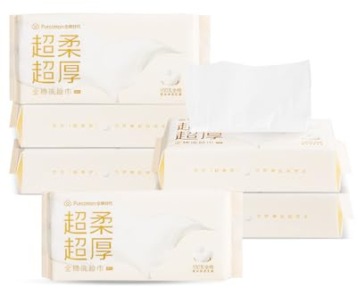 Purcotton Face Wipes, Extra Thick Soft Face Towel Cotton Facial Tissues Disposable Dry Wipes, Dry Baby Tissues Wet&Dry Pure Cotton Face Towels for Makeup Remove, Cleansing, Skincare-6 Pack