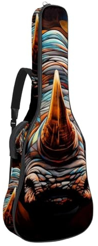 Tasche für Bassgitarren mit buntem Cartoon-Rhino 88, Akustikgitarrentasche, 101,6 cm (40 - 104,1 cm) E-Gitarrenkoffer, wasserdicht, Oxford-Gitarren-Gigbag für akustische Konzertgitarre, Ukulele,