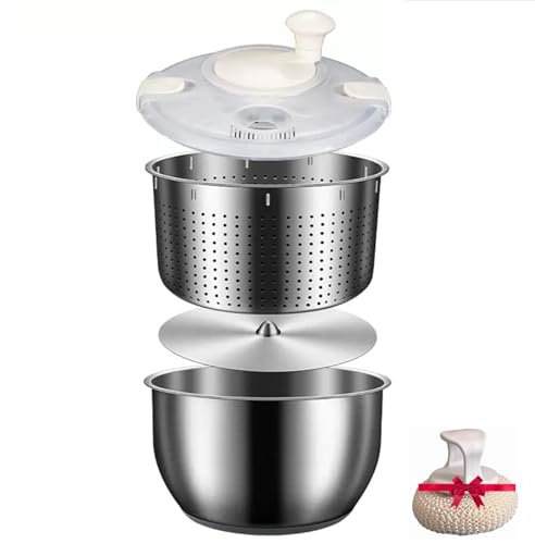 Grande centrifuga per insalata in acciaio inox, cestello di scarico con ciotola e coperchio, disidratatore per frutta, pasta, patatine fritte, gadget da cucina per la rotazione di prodotti freschi