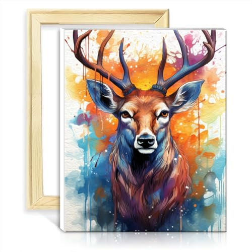 LiHEQING Ölgemälde auf Leinwand, Hirsch, Tier, Ölgemälde-Set für Kinder, Anfänger, Zahlenmalerei, Anti-Stress-Spielzeug, ohne Rahmen (60 x 75 cm)