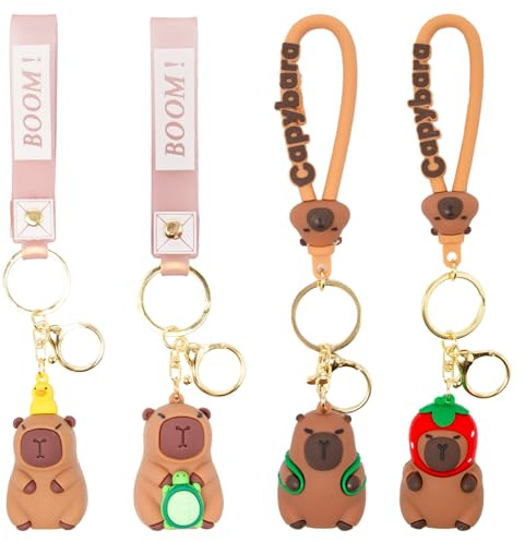 Neikafan Capybara nyckelring set 4 stycken söta capybara gosedjur nyckelring Capybara hänge mini för ring, smycken, väskhänge, ryggsäck Capybara jordgubbsnyckelring, flerfärgad, En Storlek