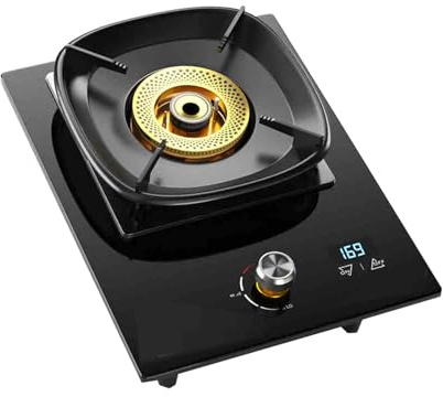GCGC Gaskochfeld, Tragbarer Gasherd, 5,2 KW, Automatische Zündung, Desktop Und Eingebettet, Gaskocher Aus Gehärtetem Glas Mit Flammenausfallschutz NG/LPG, for Heimcamping Im Freien(LPG)